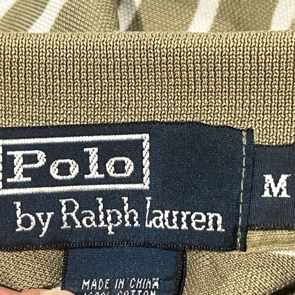 Polo Ralph Lauren Striped Tan Mens Preppy Polo Golf Shirt - Picture 5 of 5